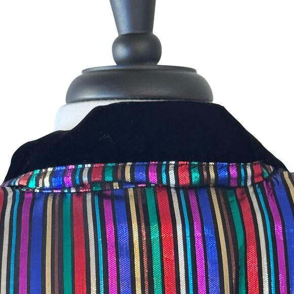 Christa New York Vintage Metallic Striped Velvet Gown Maxi Shirt Dress Size 10 - Picture 13 of 16